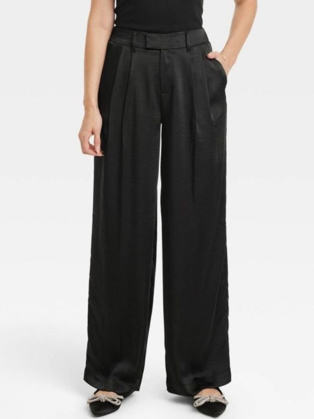 a new day Women's High-Rise Wide Leg Satin Pants